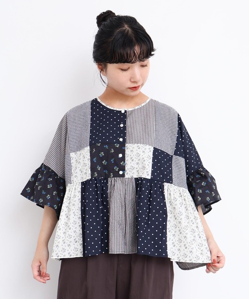 latelier du savon エプロンパッチワークブラウス l'atelier du savon（アトリエドゥサボン） ブラウス シャツ little