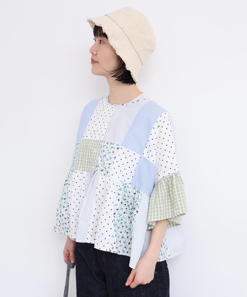 latelier du savon エプロンパッチワークブラウス l'atelier du savon（アトリエドゥサボン） ブラウス シャツ little