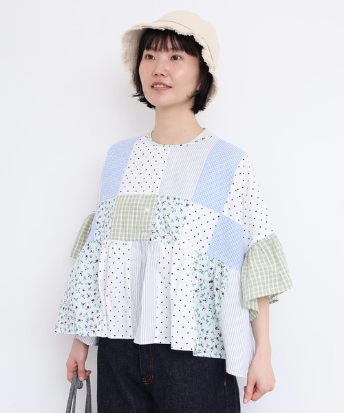 latelier du savon エプロンパッチワークブラウス l'atelier du savon（アトリエドゥサボン） ブラウス シャツ little
