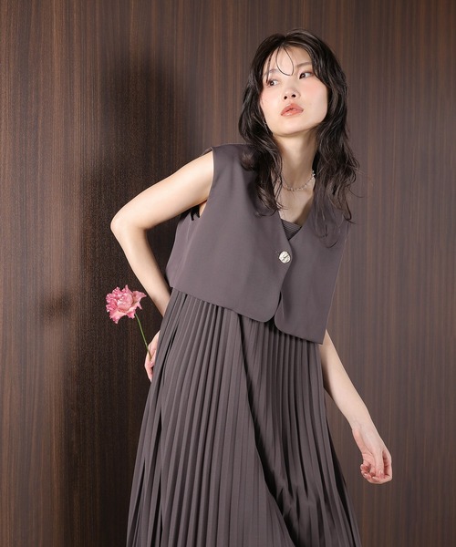 Kana ドレス プリ―ツ Aライン ワンピース ジレ ジャケット 2点セット