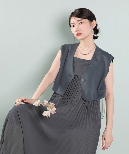 Kana ドレス プリ―ツ Aライン ワンピース ジレ ジャケット 2点セット