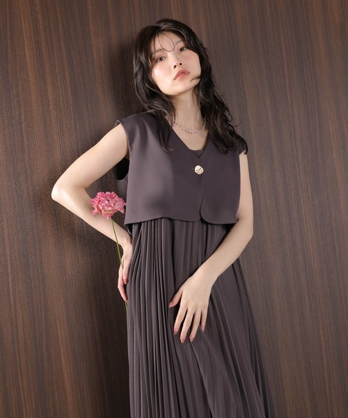 Kana ドレス プリ―ツ Aライン ワンピース ジレ ジャケット 2点セット
