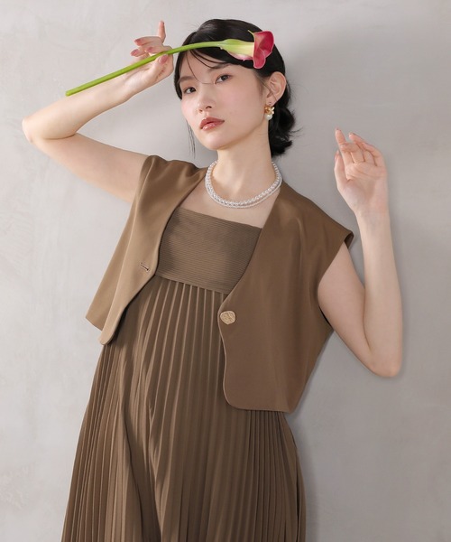 Kana ドレス プリ―ツ Aライン ワンピース ジレ ジャケット 2点セット