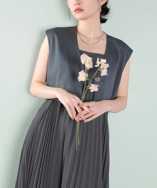 Kana ドレス プリ―ツ Aライン ワンピース ジレ ジャケット 2点セット