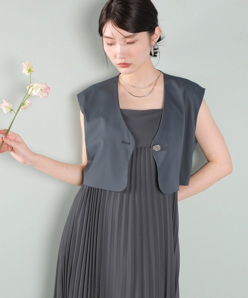 Kana ドレス プリ―ツ Aライン ワンピース ジレ ジャケット 2点セット