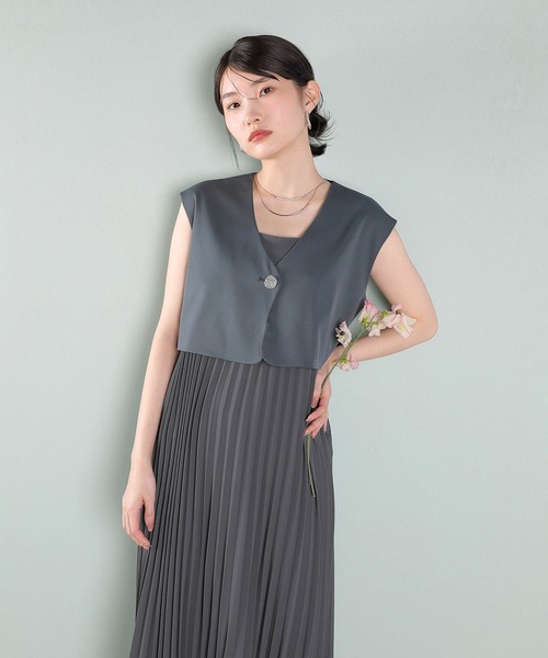 Kana ドレス プリ―ツ Aライン ワンピース ジレ ジャケット 2点セット