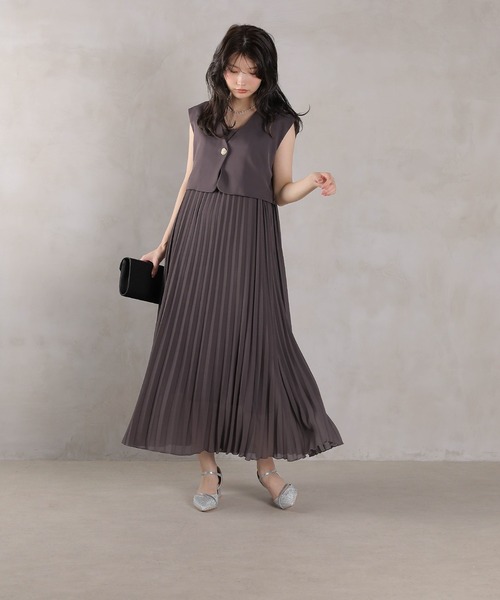 Kana ドレス プリ―ツ Aライン ワンピース ジレ ジャケット 2点セット