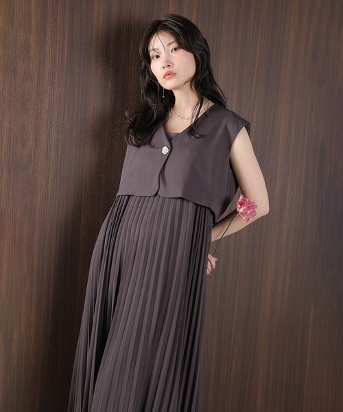 Kana ドレス プリ―ツ Aライン ワンピース ジレ ジャケット 2点セット