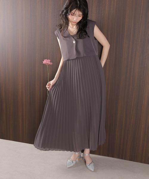 Kana ドレス プリ―ツ Aライン ワンピース ジレ ジャケット 2点セット