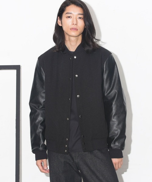 本革 希少XL ☆ナノユニバース × AZ スタジャン 袖レザー リブニット 本革 希少XL ☆ナノユニバース × AZ スタジャン 袖レザー リブニット