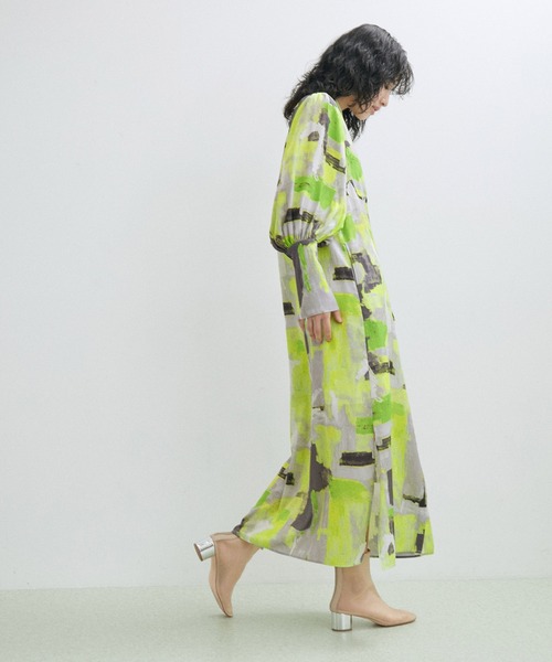 「ADAM ET ROPE'」 長袖ワンピース FREE ライトグリーン レディース_画像4