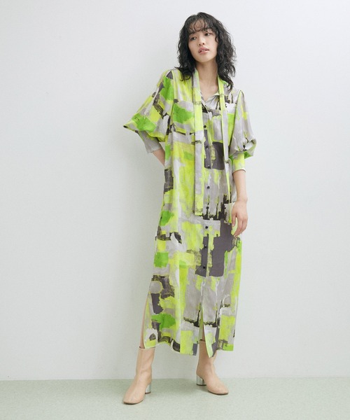 「ADAM ET ROPE'」 長袖ワンピース FREE ライトグリーン レディース_画像5