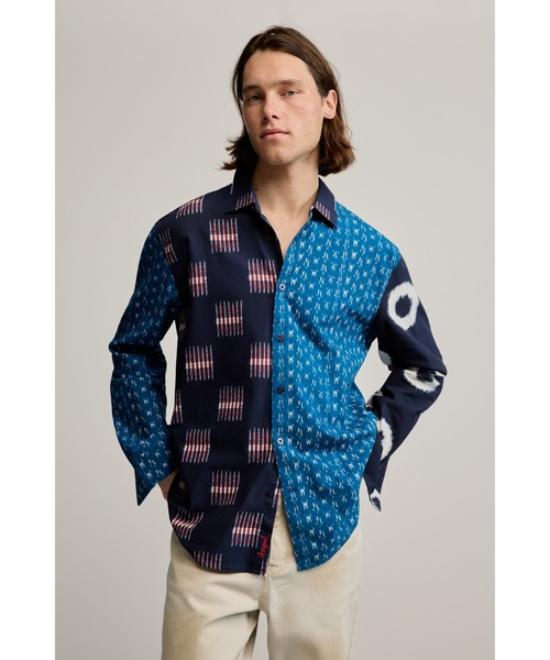 Desigual デシグアル 総柄 ストライプシャツ 長袖 メンズ ビンテージ 