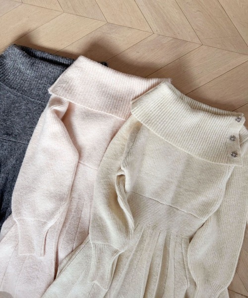 「one after another NICE CLAUP」 ニットワンピース MEDIUM 杢グレー レディース_画像2