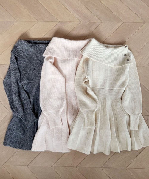 「one after another NICE CLAUP」 ニットワンピース MEDIUM 杢グレー レディース_画像3