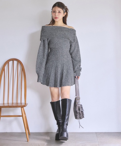 「one after another NICE CLAUP」 ニットワンピース MEDIUM 杢グレー レディース_画像5