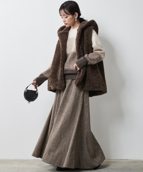 「CHIC STYLE」 フレアスカート 3L ブラウン レディース_画像2