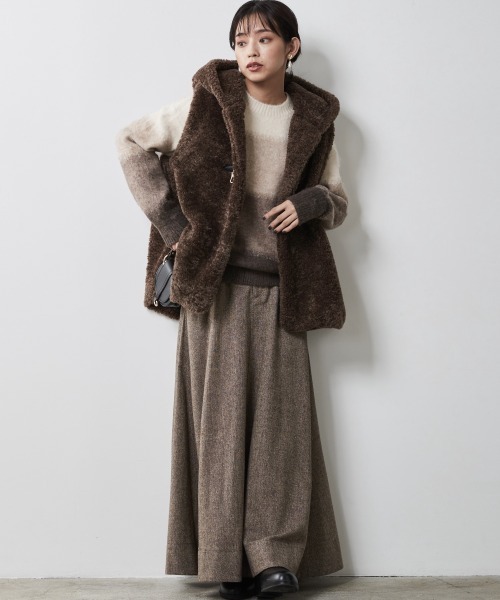 「CHIC STYLE」 フレアスカート 3L ブラウン レディース_画像3