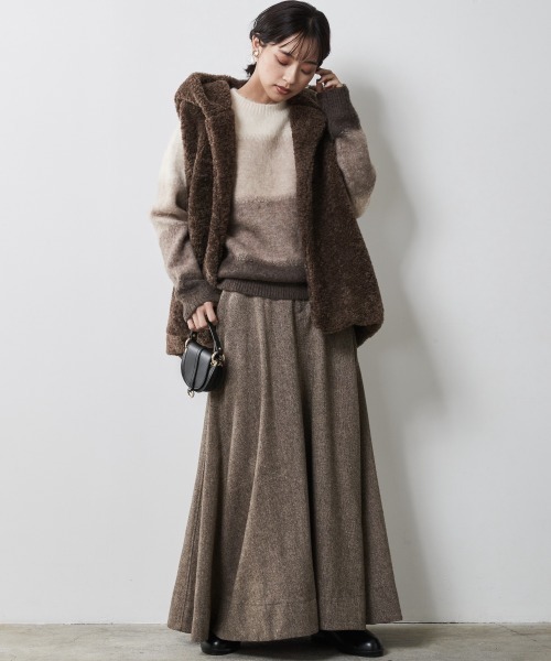 「CHIC STYLE」 フレアスカート 3L ブラウン レディース_画像4