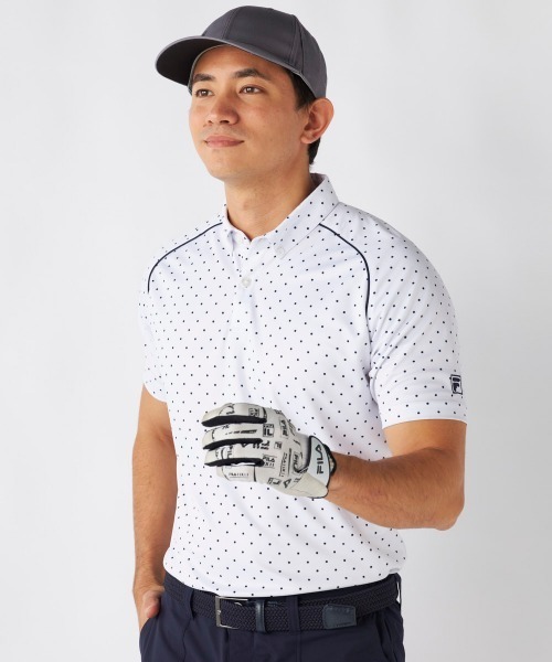 メンズ 大きいサイズ GOLF半袖シャツ3Ｌ　UVカット　接触冷感 FILA ゴルフ 半袖シャツ 柄 モックネック GOLF FILA メンズウェア