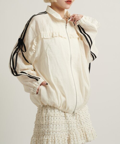 新品タグ付き coel ジャガード フリル ブルゾン アイボリー ダブルジップ w closet（ダブルクローゼット） ブルゾン アウター 「2サイズ展開/5色