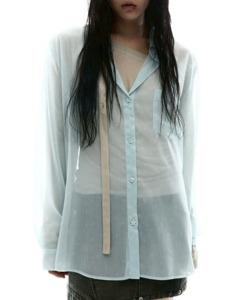 ブラウス シャツ 夏 「OJOS」Graphic Sheer Shirts / 「オホス
