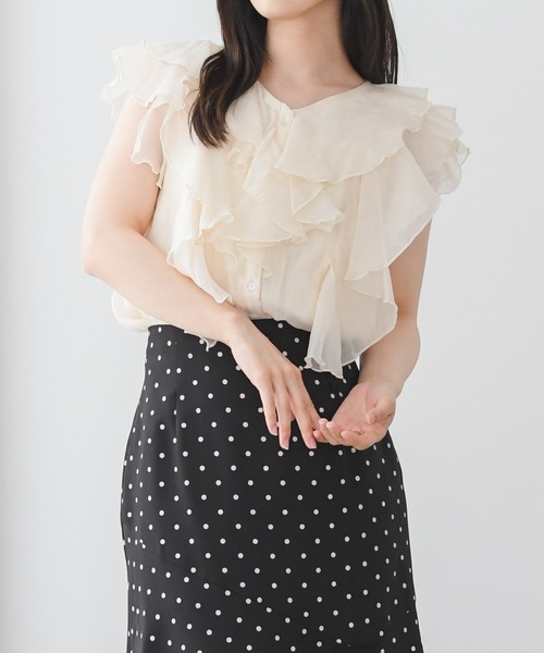 「31 Sons de mode」 ノースリーブブラウス フリ- グリーン レディース_画像2