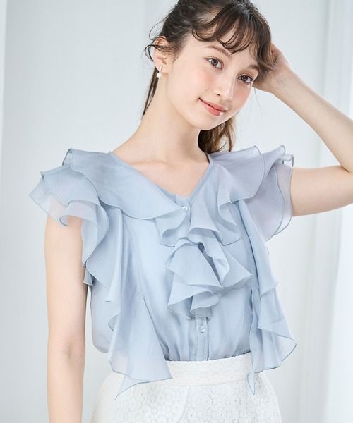 「31 Sons de mode」 ノースリーブブラウス フリ- グリーン レディース_画像3