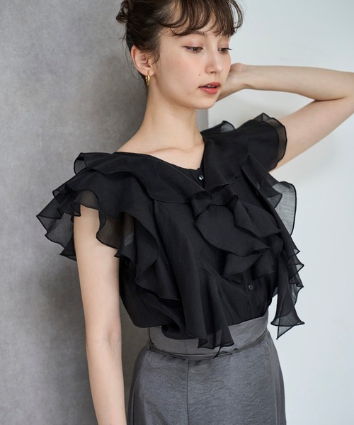「31 Sons de mode」 ノースリーブブラウス フリ- グリーン レディース_画像4