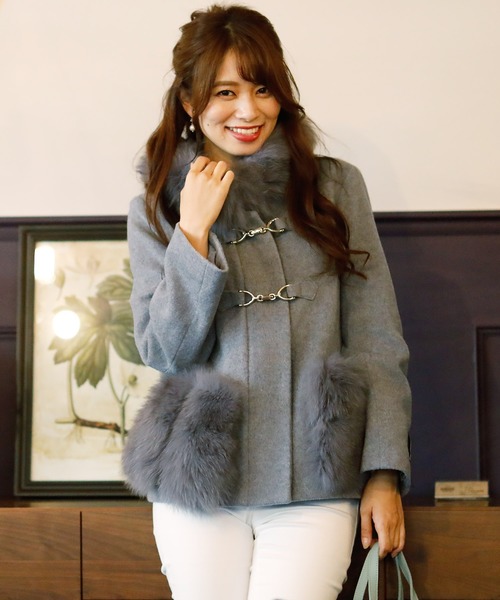 ElegChic ダッフルコート コート マルチウェイダッフルショートコート