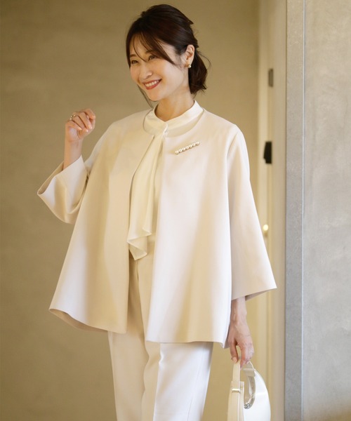 yori エアリーパフショートコート イエロー ノーカラージャケット Ehre style（エーレスタイル） ジャケット ノーカラージャケット