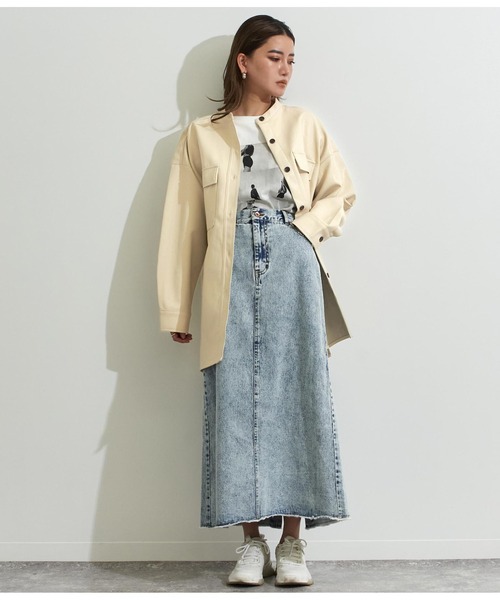 ブラウス シャツ レザータッチスタンドカラーオーバーサイズシャツ レディース Settimissimo ブラウス シャツ レザータッチスタンドカラー