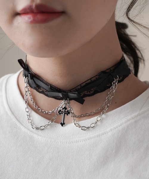 SPINNS（スピンズ） チョーカー クロスモチーフ×リボン レース