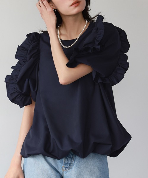 ブラウス シャツ 袖フリルバルーンブラウス「洗える」 レディース ELFRANK ブラウス シャツ 袖フリルバルーンブラウス「洗える