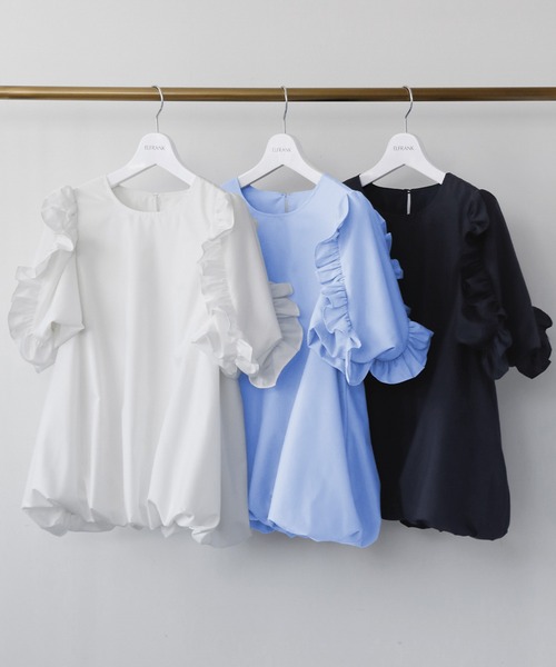 ブラウス シャツ 袖フリルバルーンブラウス「洗える」 レディース ELFRANK ブラウス シャツ 袖フリルバルーンブラウス「洗える