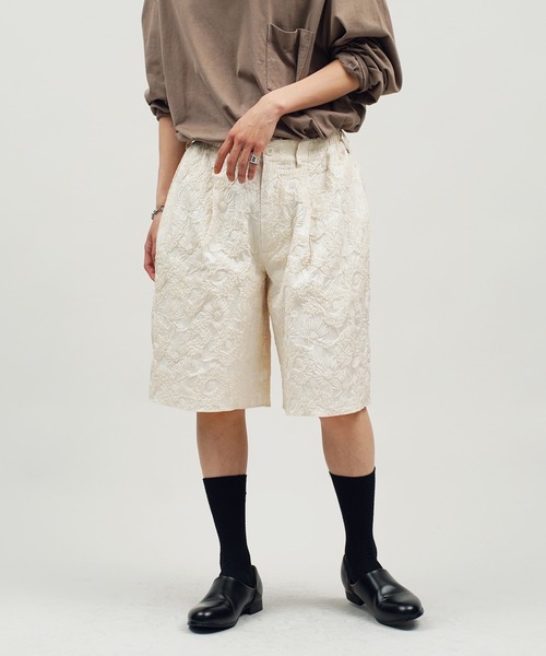 Aphlotus パンツ ふくれジャガード サイドギャザー ハーフパンツ