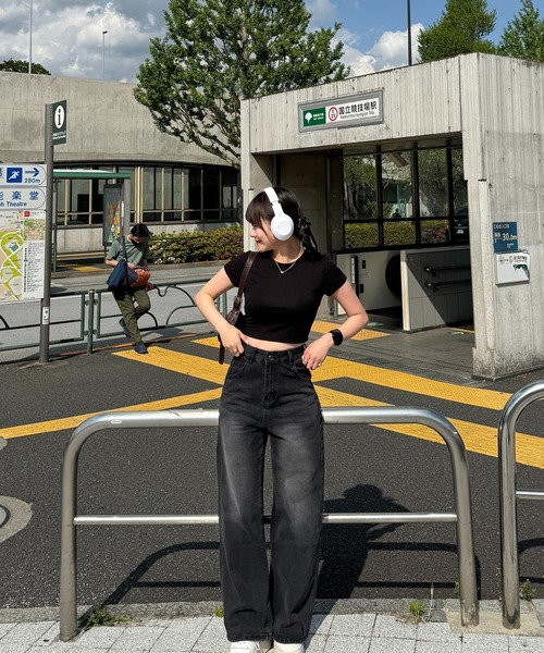 RiLi tシャツ Tシャツ カップ付きクロップドTシャツ「RL