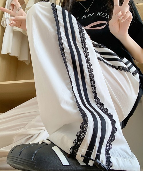 グラムリップス　トラックパンツ　レース　TRACK-PANTS ブラック　完売品 side line track pants / black （サイドライントラックパンツ