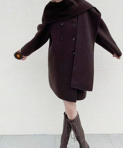 aimoha（アイモハ） コート アウター フードマフラー付きダブル