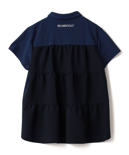 ☆BEAMS GOLF☆ バックティアードポロシャツ ネイビー　size M ビームスゴルフ BE バックティアード半袖ポロシャツ レディース
