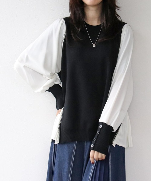 tシャツ サイドプリーツファスナーTOPS   @ レディース