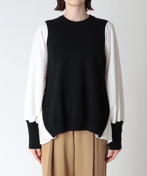 刺しゅうジャガードバックリボンペプラムトップス レディース Fit more 刺しゅうジャガードバックリボンペプラムトップス