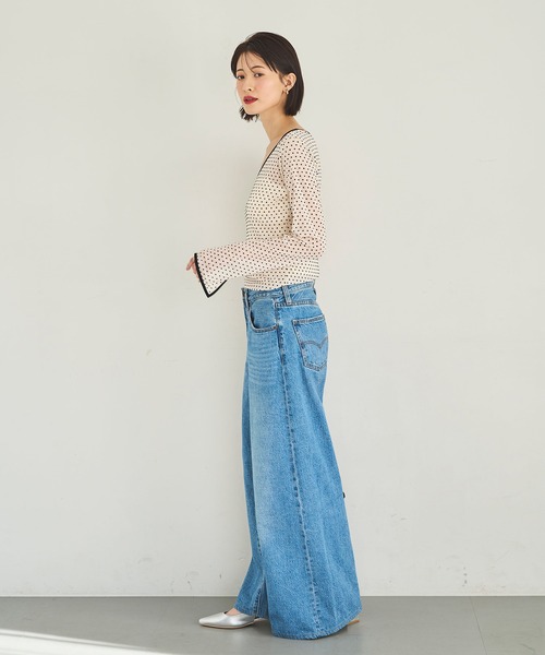 meilmada tシャツ 2wayフロッキードットシアートップス レディース
