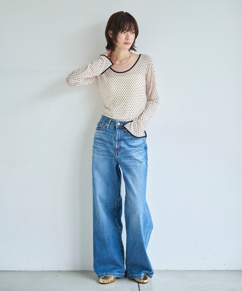 meilmada tシャツ 2wayフロッキードットシアートップス