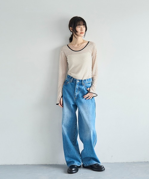 meilmada tシャツ 2wayフロッキードットシアートップス レディース