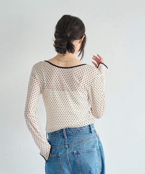 meilmada tシャツ 2wayフロッキードットシアートップス レディース