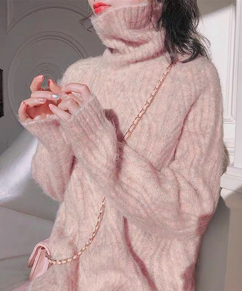 「MAISON BREEZE」 タートルネックニット FREE ピンク レディース_画像4