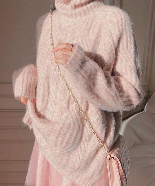 「MAISON BREEZE」 タートルネックニット FREE ピンク レディース_画像5