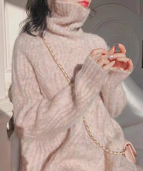 「MAISON BREEZE」 タートルネックニット FREE ピンク レディース_画像6