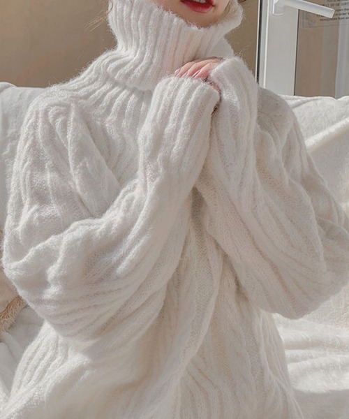 「MAISON BREEZE」 タートルネックニット FREE ピンク レディース_画像8